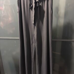 Grey Wide-Leg Tie-Waist Pants